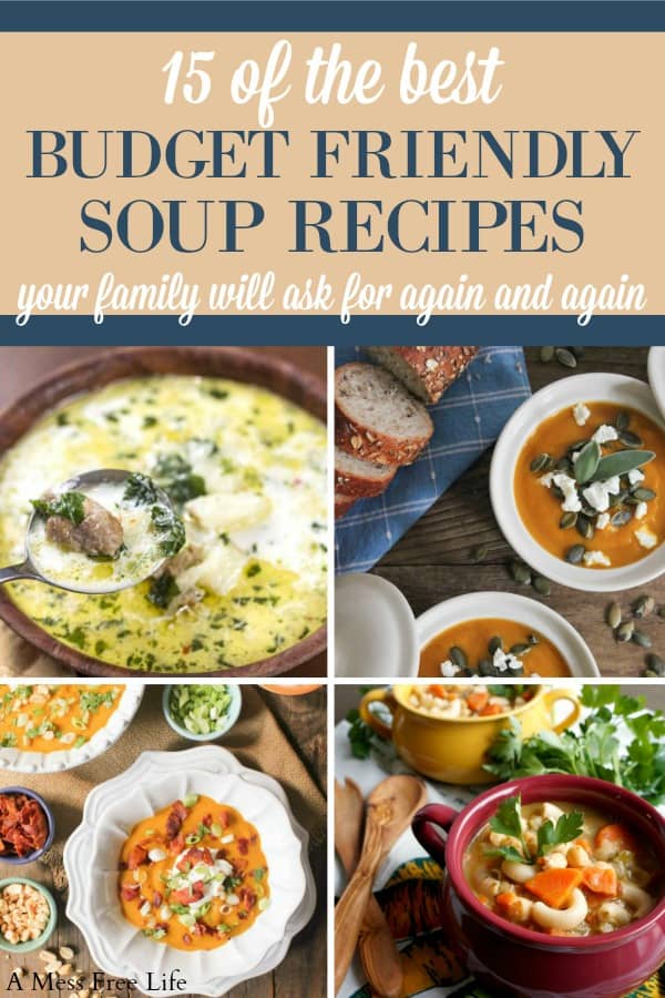 These easy and delicious soup recipes will warm you up on a cold fall day. Vegetarian, beef, chicken and gluten-free options are included in these budget-friendly recipes. #budgetfriendlysouprecipes #souprecipes #easysouprecipes