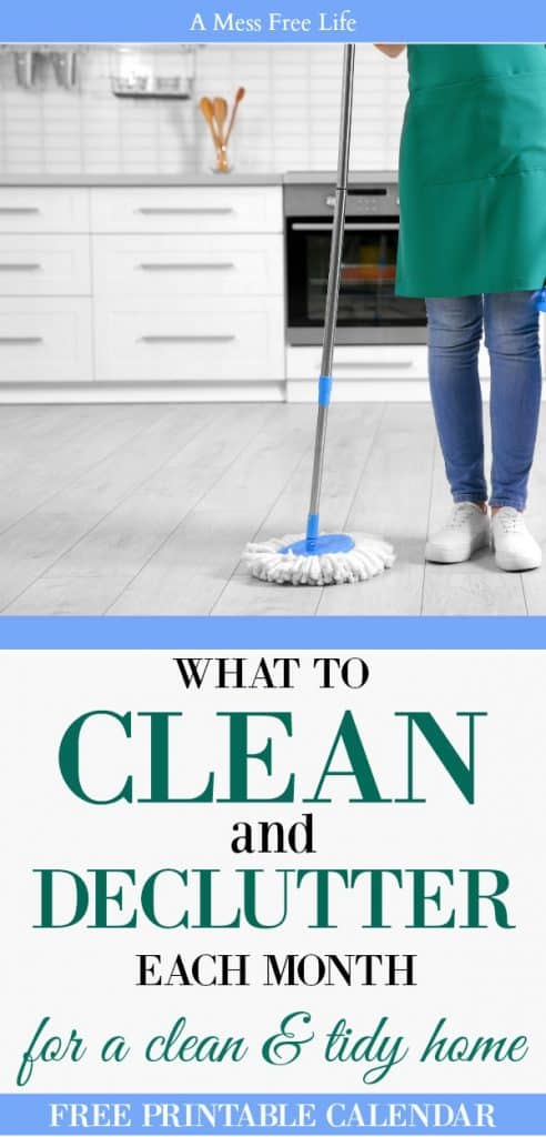 Want to achieve a CLEAN & ORGANIZED house in just minutes a day? Each month includes the daily, weekly and monthly housekeeping chores, tips and strategies to tidy and declutter your home. Never fall behind again with your deep cleaning chores. Clean and organize in just minutes a day! For a limited time get our 12-month cleaning calendar absolutely free from A Mess Free Life! #cleaning #organizing #decluttering #deepcleaning #housecleaning