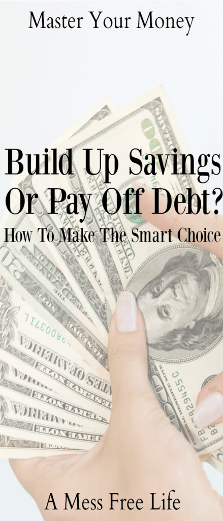 What's the smart choice to make? Pay off debt or build up savings? This post shares the four easy steps to take so you're making the move. | Emergency Fund | Strategies, tips and hacks | Money | Finances